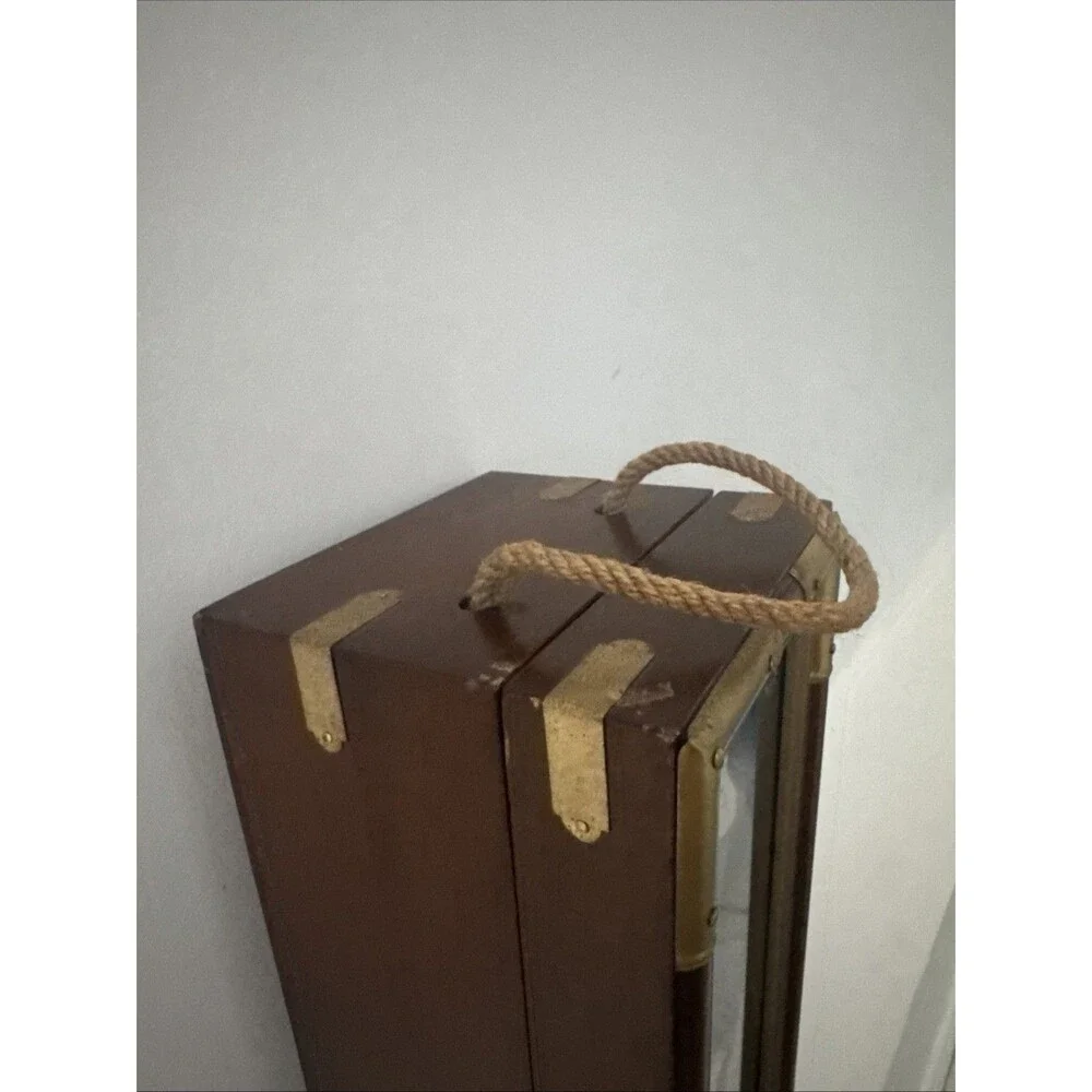 Nautical Maritime Wood Box Wine Bottle Holder Display w/ Rope & Knots Decor